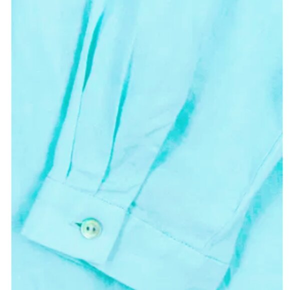 EILEEN FISHER Aqua Blue Organic Irish Linen Tunic Top Side Slits - Large - Picture 6 of 16